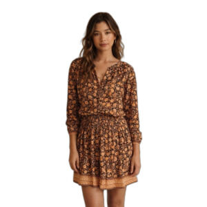 Faherty Montara Long Sleeve Dress in Wanderlust Floral Blue Orange Small